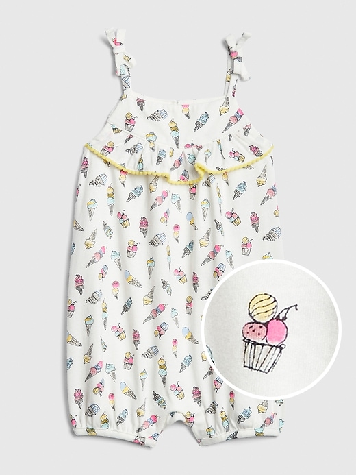 View large product image 1 of 1. Baby Print Ruffle Bubble One-Piece