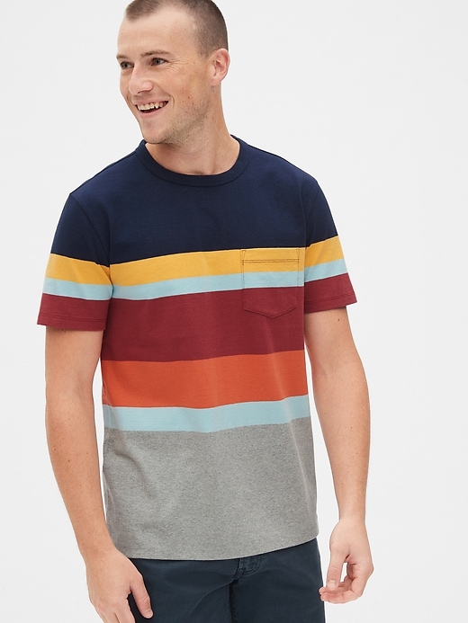 View large product image 1 of 1. Heavyweight Stripe Pocket T-Shirt