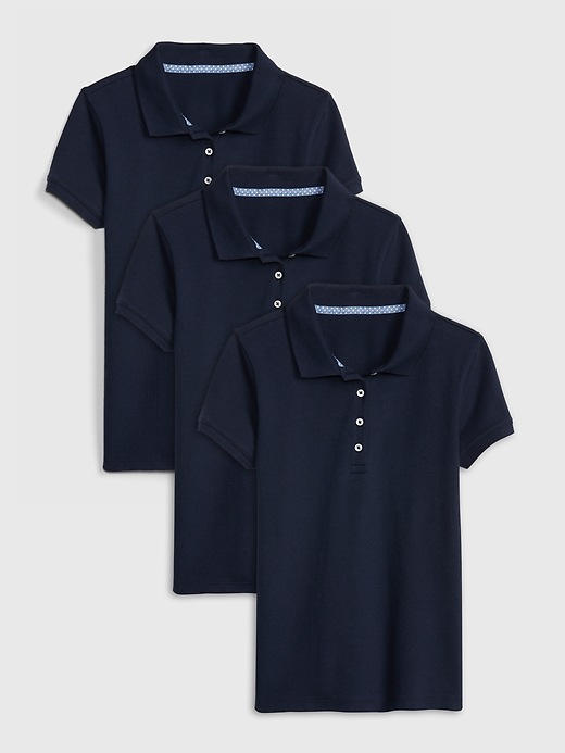 1 of 8 showing, with the color true indigo of product Kids Uniform Stretch Short Sleeve Polo Shirt (3-Pack)