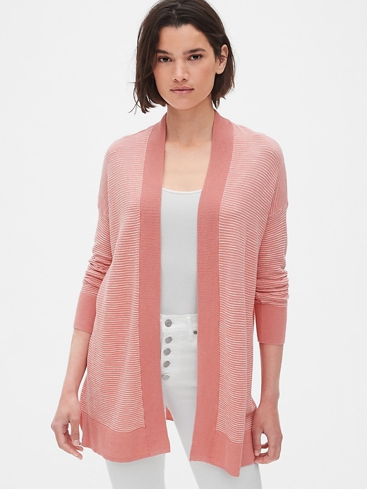 View large product image 1 of 1. Textured Longline Open-Front Cardigan Sweater