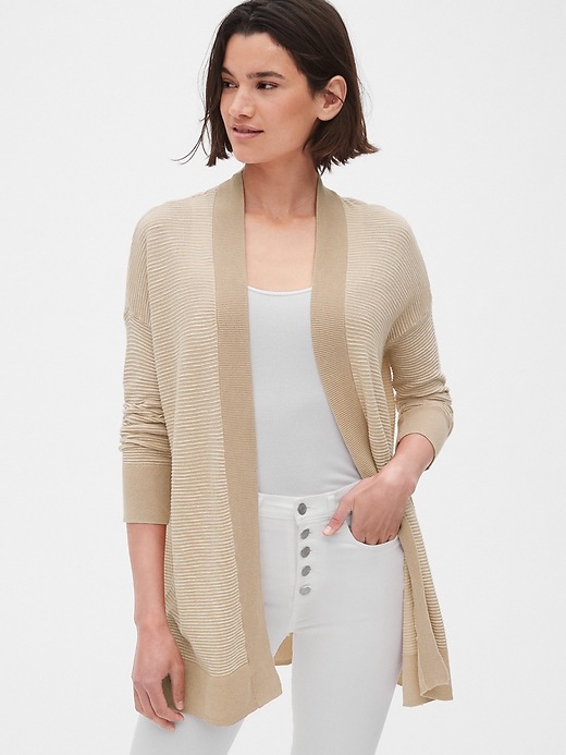 View large product image 1 of 1. Textured Longline Open-Front Cardigan Sweater
