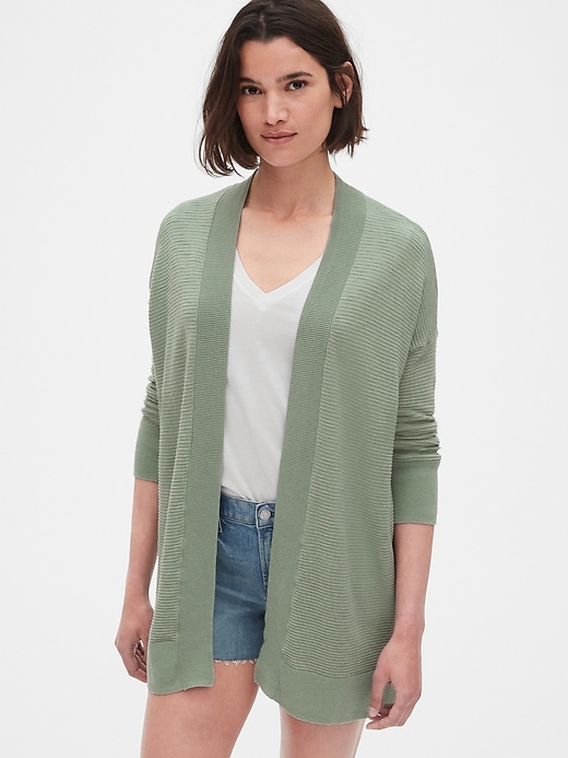 Image number 1 showing, Textured Longline Open-Front Cardigan Sweater