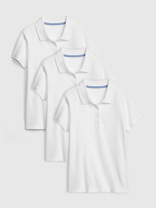 1 of 8 showing, with the color white of product Kids Uniform Stretch Short Sleeve Polo Shirt (3-Pack)
