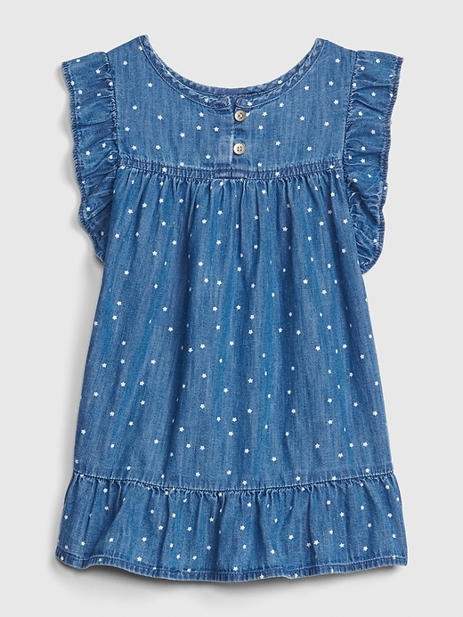 1 of 8 showing, with the color indigo star print of product Toddler Star Ruffle Denim Dress