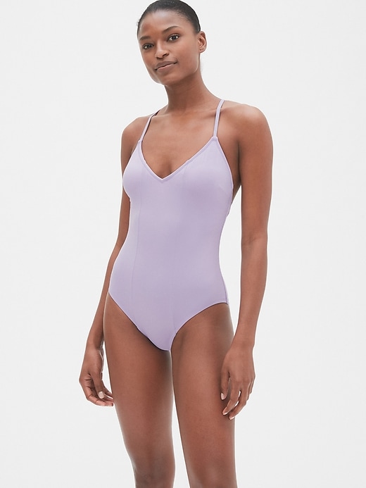 View large product image 1 of 1. Colorblock Strappy V-Neck One-Piece Suit