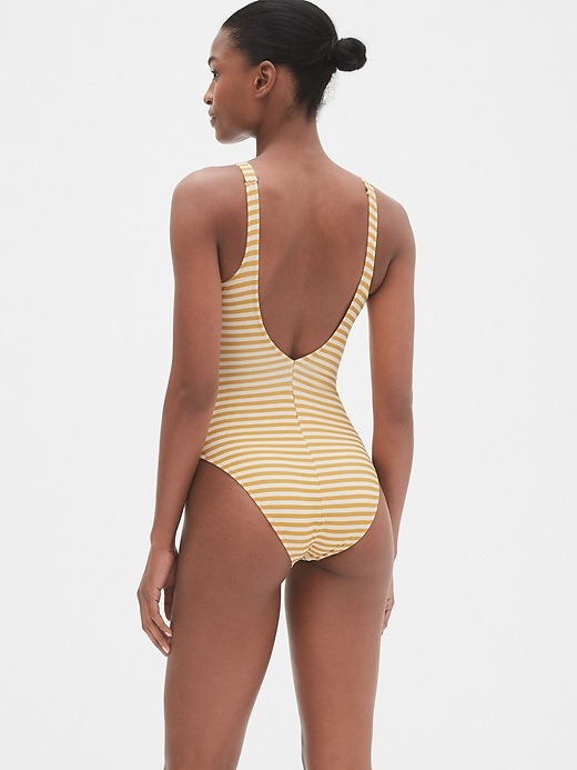 2 of 8 showing, with the color yellow stripe of product Print Lace-Up One-Piece Suit