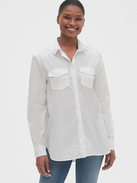 1 of 8 showing, with the color white of product Double Pocket Boyfriend Shirt