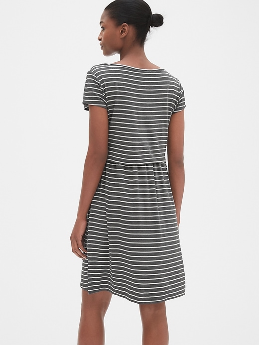 2 of 8 showing, with the color gray stripe of product Maternity Stripe Layered Nursing T-Shirt Dress