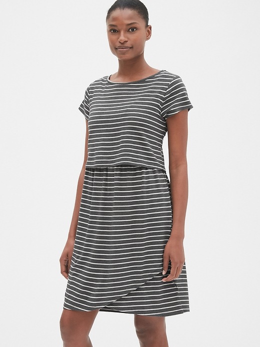 Image number 3 showing, Maternity Stripe Layered Nursing T-Shirt Dress