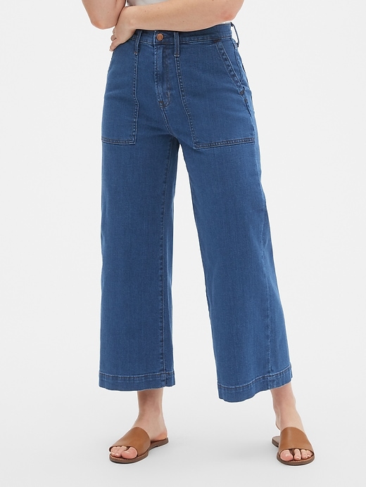 Image number 1 showing, High Rise Utility Wide-Leg Crop Jeans