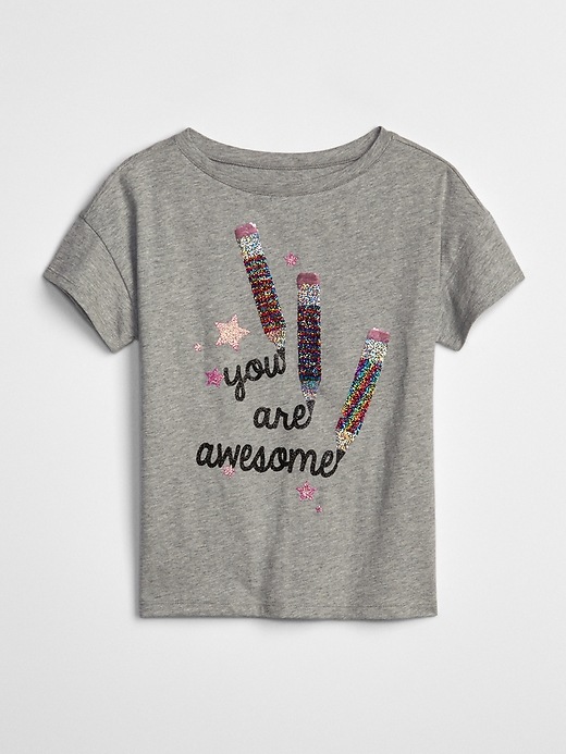 2 of 8 showing, with the color grey heather of product Kids Flippy Sequin Graphic T-Shirt
