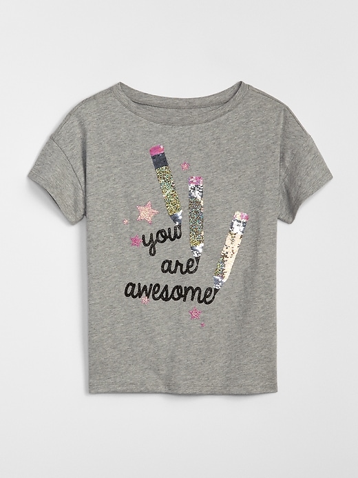 1 of 8 showing, with the color grey heather of product Kids Flippy Sequin Graphic T-Shirt