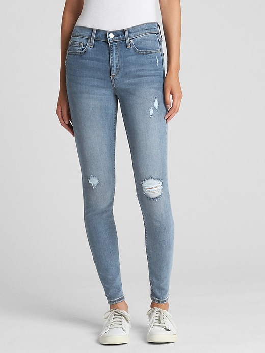 Image number 7 showing, Soft Wear Mid Rise True Skinny Jeans in Distressed