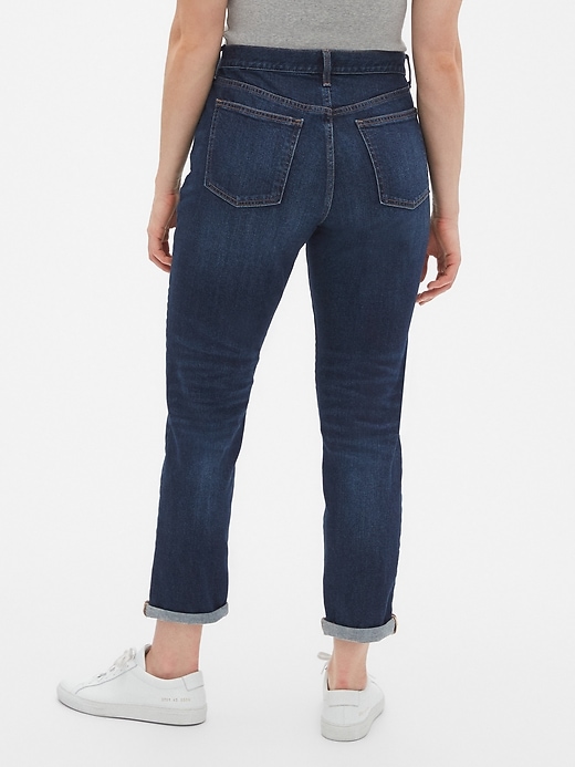 2 of 8 showing, with the color (Dark) Dark Indigo of product Mid Rise Girlfriend Jeans With Washwell™