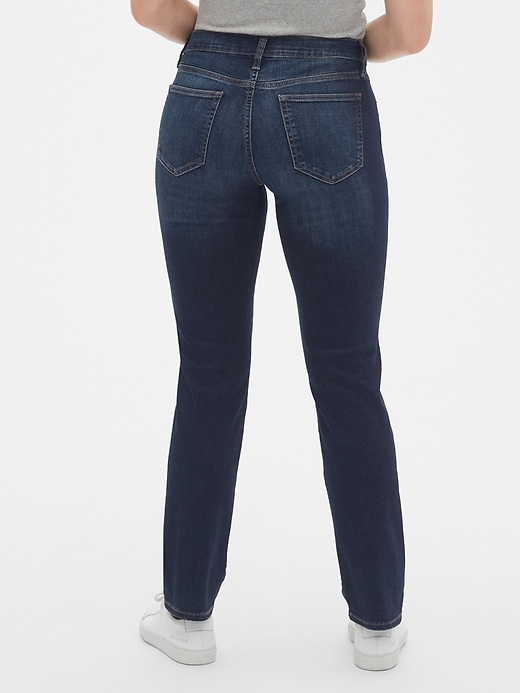 2 of 8 showing, with the color (Dark) Dark Indigo of product Mid Rise Classic Straight Jeans with Washwell™
