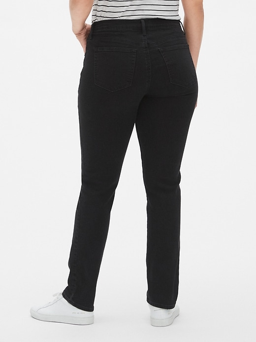 2 of 8 showing, with the color (Black) Coal Black of product Mid Rise Straight Jeans with Washwell™