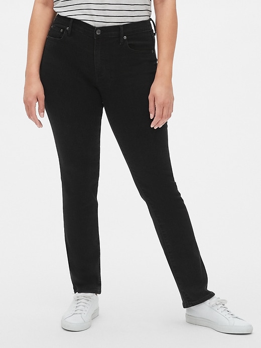 1 of 8 showing, with the color (Black) Coal Black of product Mid Rise Straight Jeans with Washwell™