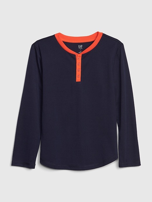 1 of 8 showing, with the color dark night of product Kids Henley Long Sleeve PJ Shirt