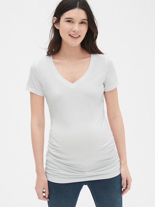 1 of 8 showing, with the color optic white of product Maternity Pure Body V-Neck T-Shirt