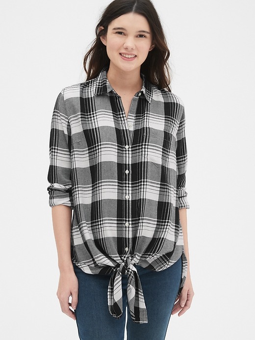 Image number 1 showing, Maternity Flannel Plaid Tie-Front Shirt