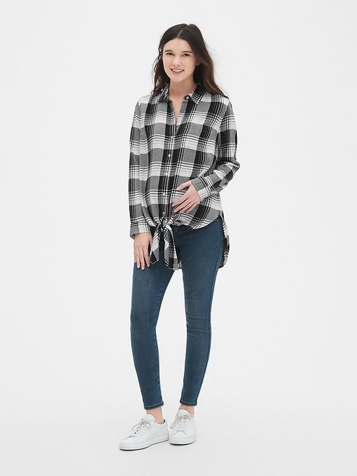 Image number 3 showing, Maternity Flannel Plaid Tie-Front Shirt