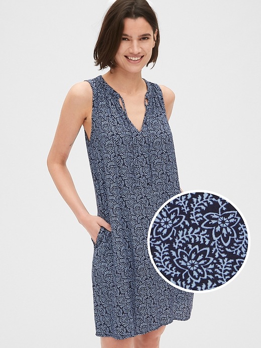 Image number 1 showing, Print Sleeveless Tie-Neck Swing Dress