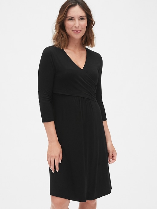 Image number 1 showing, Maternity Three-Quarter Sleeve Wrap Dress