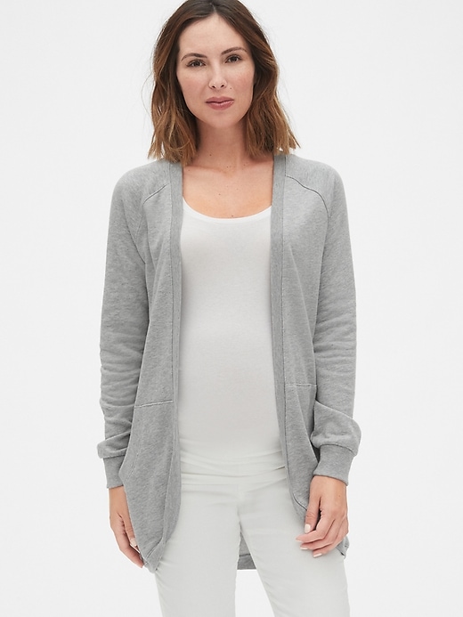 1 of 8 showing, with the color heather grey of product Maternity Raglan Cocoon Cardigan