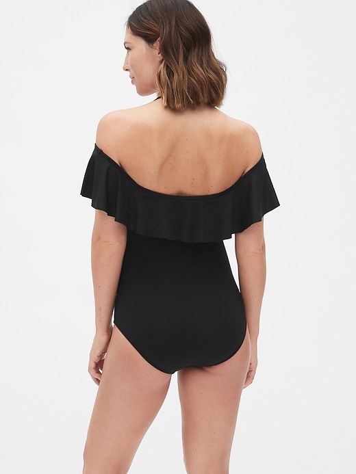 Image number 2 showing, Maternity Ruffle Off-Shoulder One-Piece Suit