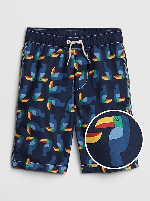View large product image 1 of 1. Kids Print Swim Trunks