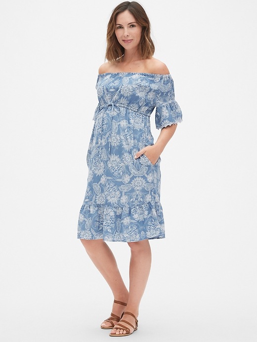 Image number 3 showing, Maternity Off-Shoulder Tiered Dress in TENCEL&#153