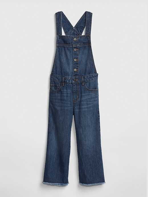 1 of 8 showing, with the color medium wash of product Kids Crop Wide-Leg Overalls