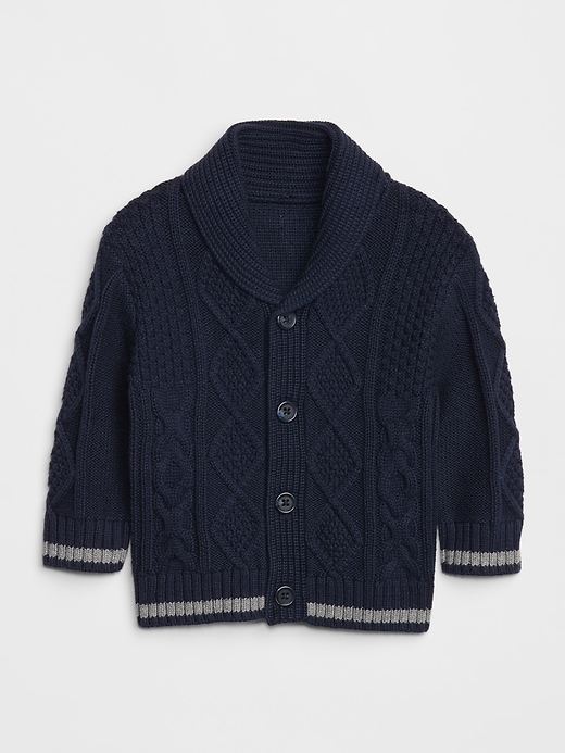 1 of 8 showing, with the color dark night of product Baby Cable-Knit Shawl Cardi Sweater