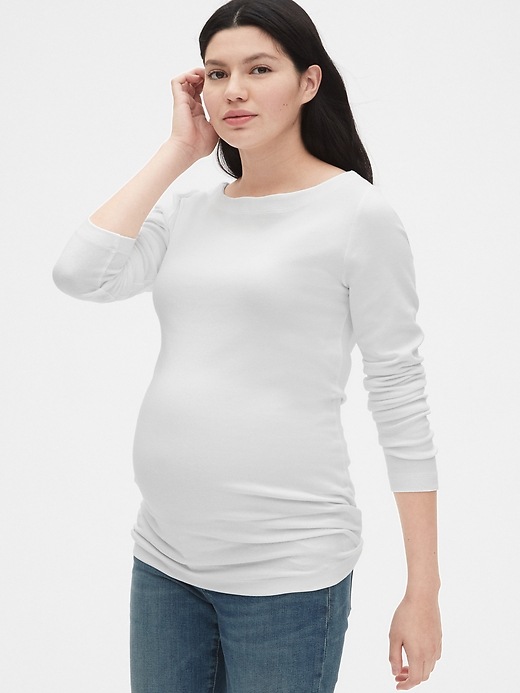 1 of 8 showing, with the color optic white of product Maternity Modern Boatneck T-Shirt