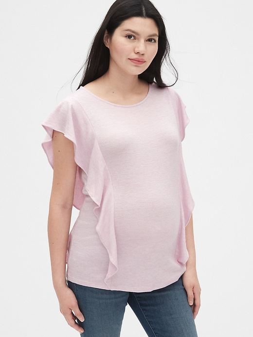 Image number 1 showing, Maternity Softspun Flutter Sleeve Top