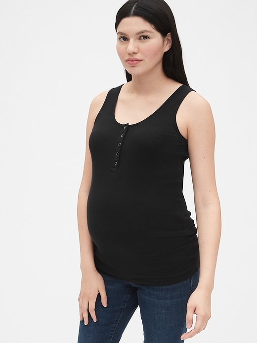 Image number 1 showing, Maternity Ribbed Henley Tank Top