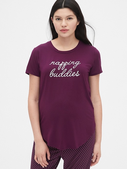 1 of 8 showing, with the color chic plum of product Maternity Graphic T-Shirt in Modal