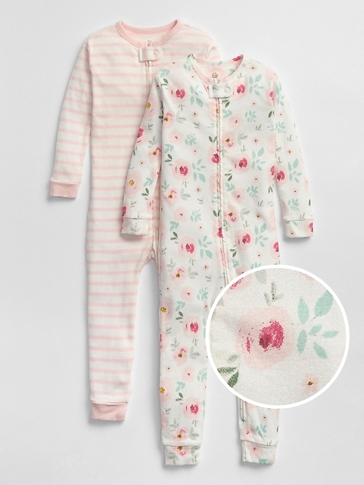 1 of 8 showing, with the color multi of product babyGap Floral Stripe PJ One-Piece (2-Pack)