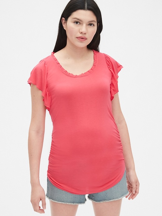 View large product image 1 of 1. Maternity Ruffle Trim Crewneck T-Shirt