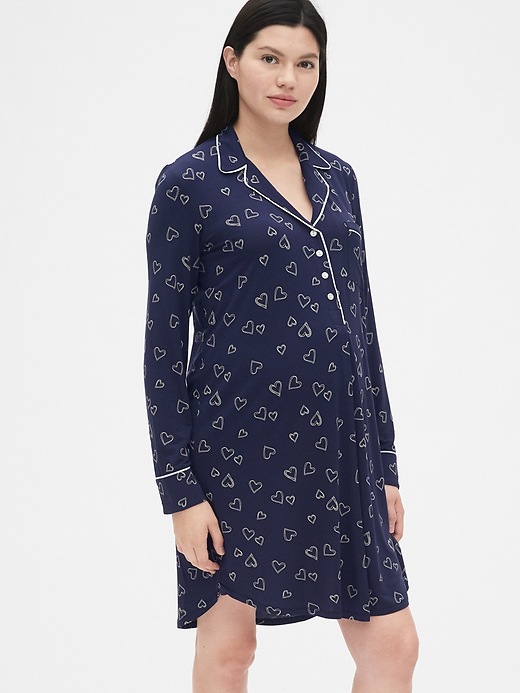 1 of 8 showing, with the color military blue hearts of product Maternity Print Sleep Shirt