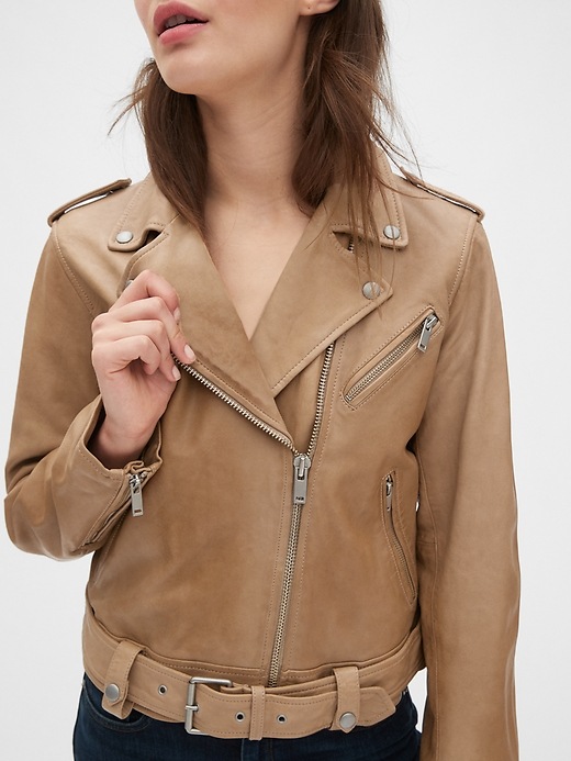 Image number 5 showing, Leather Belted Moto Jacket