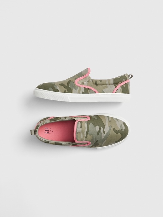 View large product image 1 of 1. Kids Camo Slip-On Sneakers