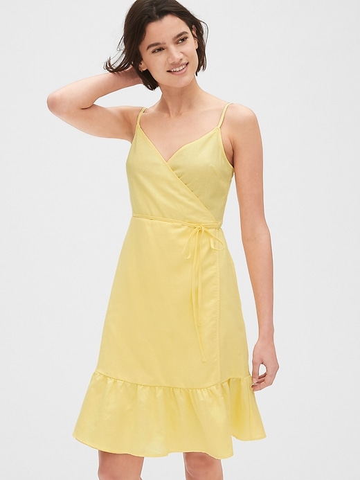 Image number 1 showing, Ruffle Cami Wrap Dress in Linen Cotton