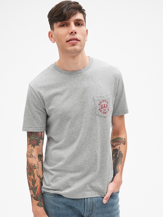 1 of 8 showing, with the color heather grey of product Gap Originals Pocket T-Shirt