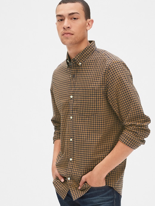 1 of 8 showing, with the color yellow gingham of product Lived-In Stretch Poplin Shirt