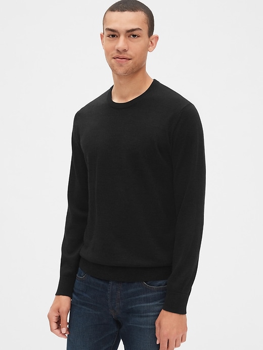 1 of 8 showing, with the color true black of product Crewneck Pullover Sweater in Merino Wool