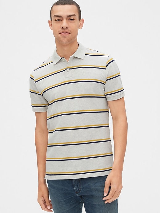 1 of 8 showing, with the color gold & blue stripe of product All Day Pique Polo Shirt