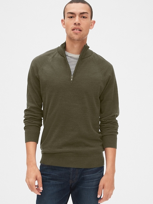 View large product image 1 of 1. Quarter-Zip Mockneck Sweater in Merino Wool
