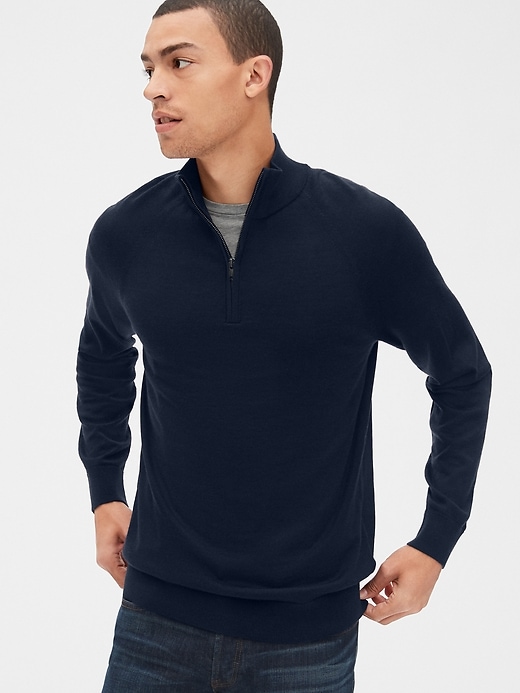 View large product image 1 of 1. Quarter-Zip Mockneck Sweater in Merino Wool
