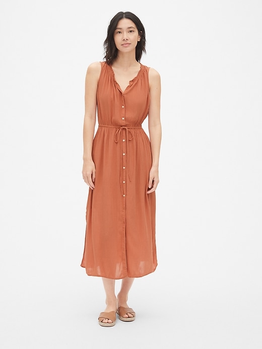 View large product image 1 of 1. Crinkle Tie-Waist Maxi Shirtdress